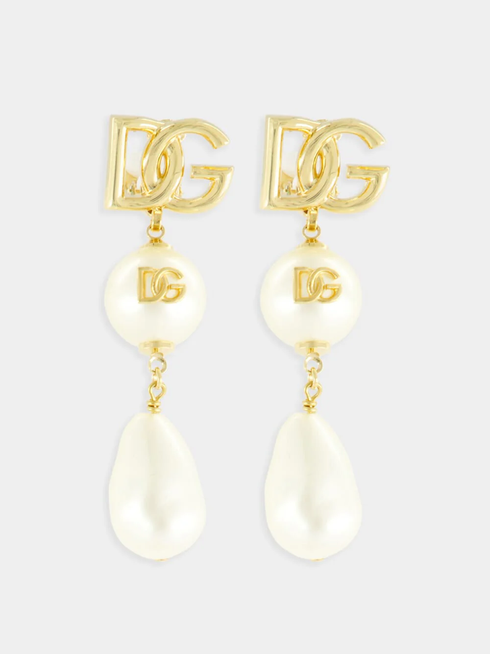 Gold Drop Earrings with DG Logo and Teardrop Accents - Image 6