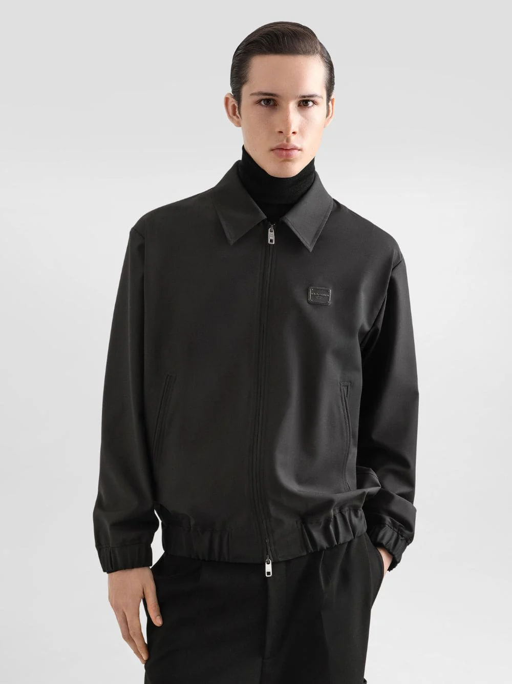 Gray Wool Jacket with Logo Tag - Image 2