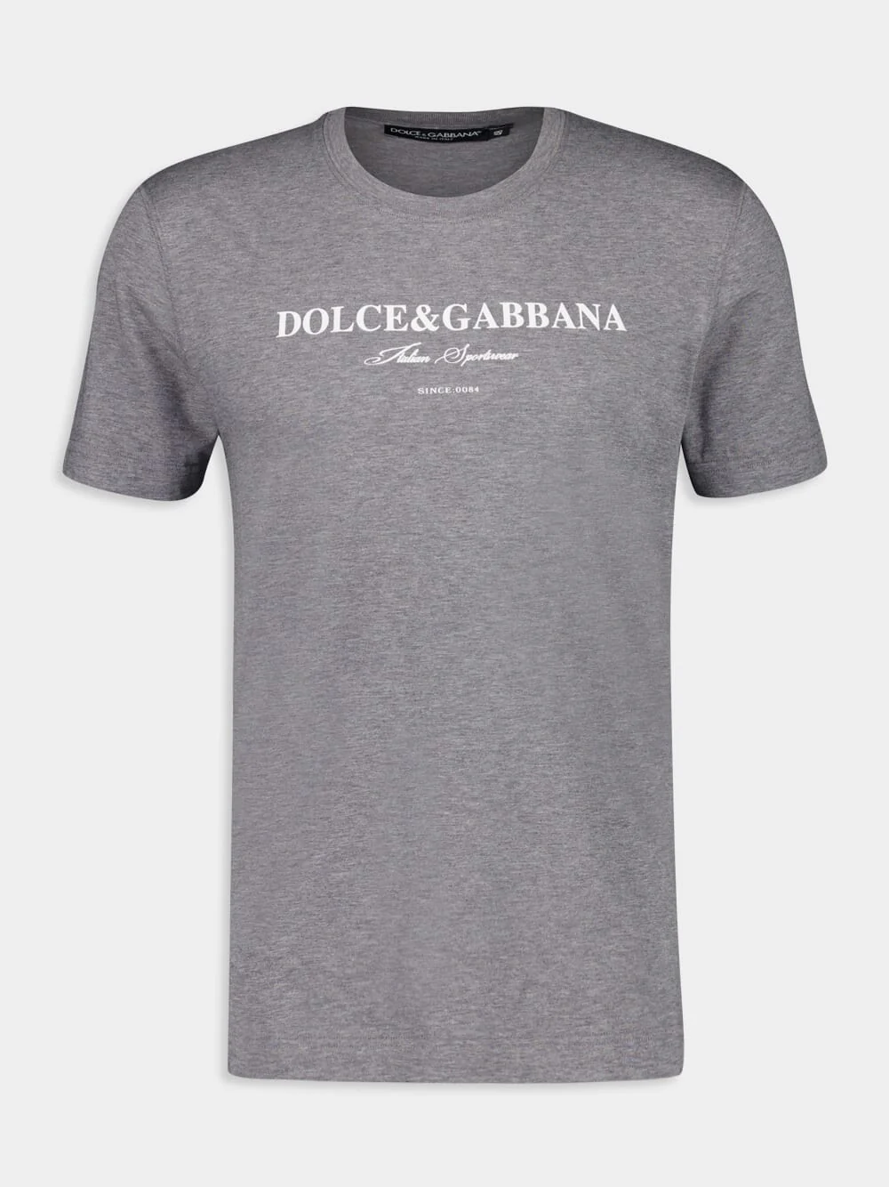 Grey Melange Cotton T-Shirt with Logo Print