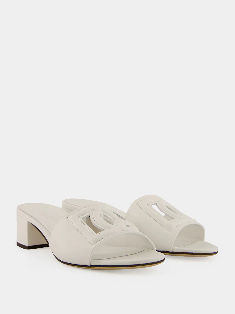 White Calfskin DG Millennials Logo Mules - Image 3