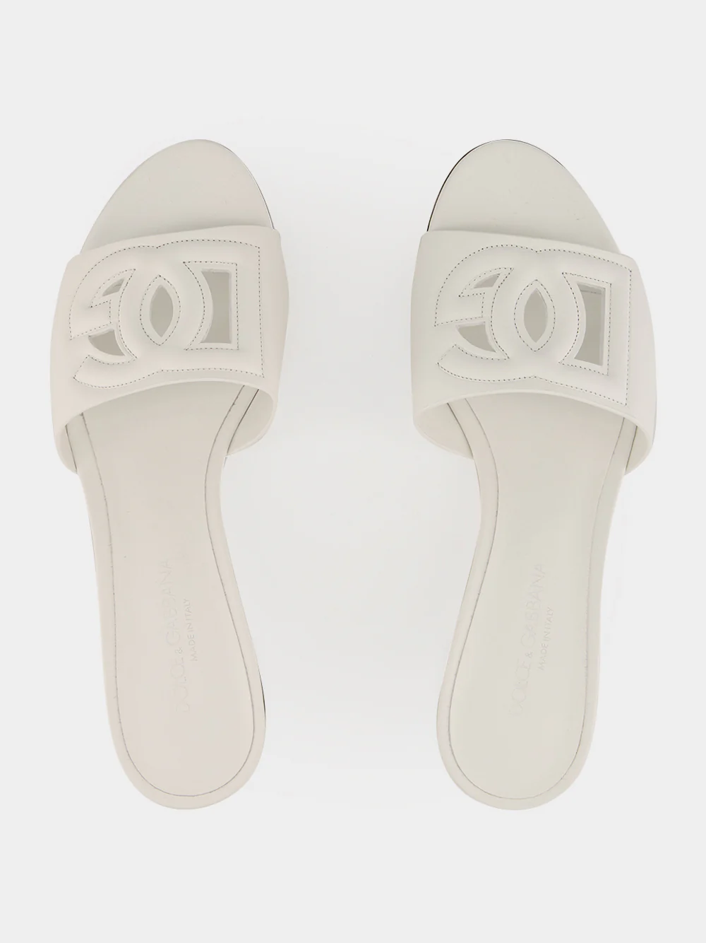 White Calfskin DG Millennials Logo Mules - Image 4