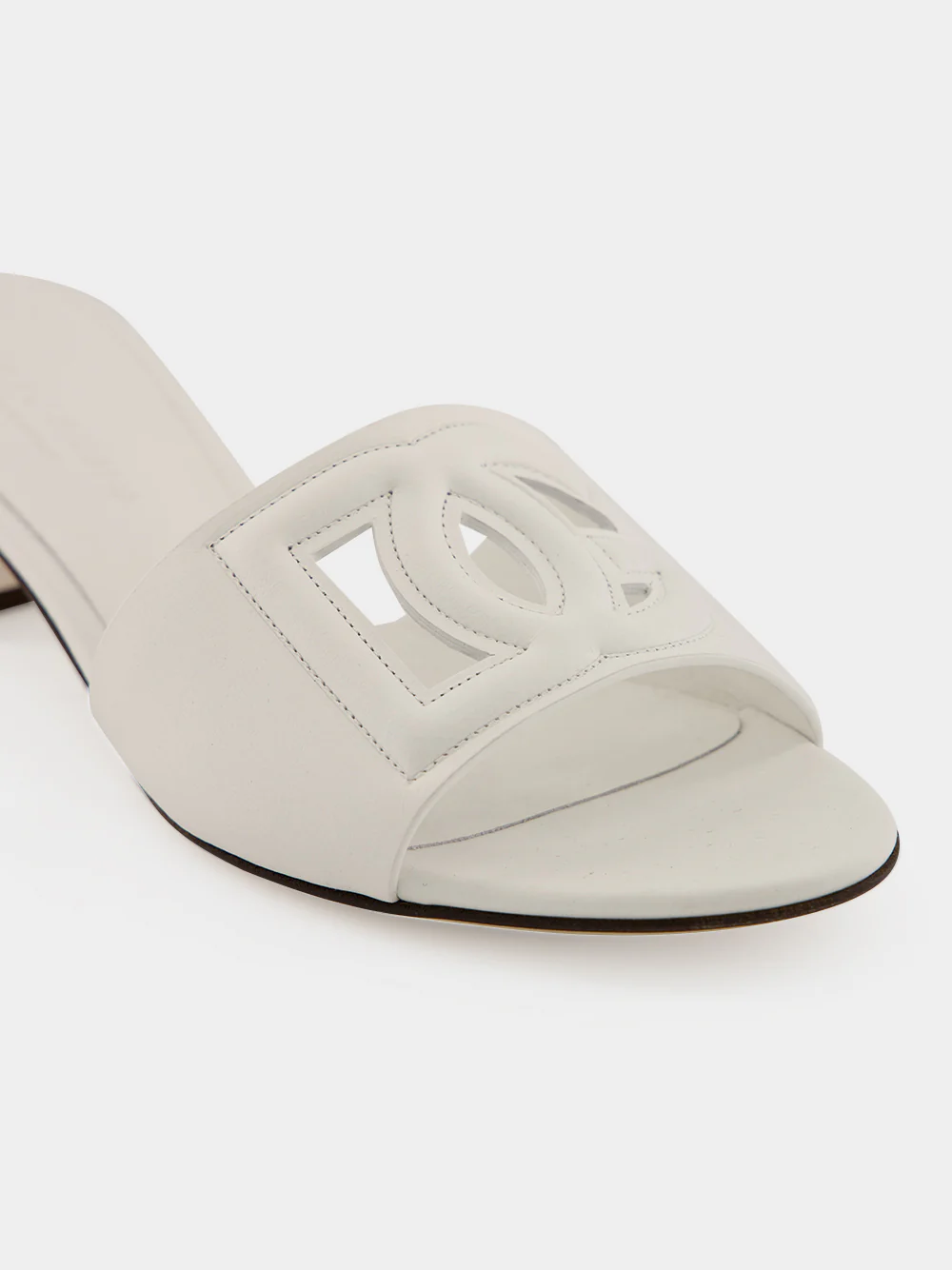 White Calfskin DG Millennials Logo Mules - Image 7