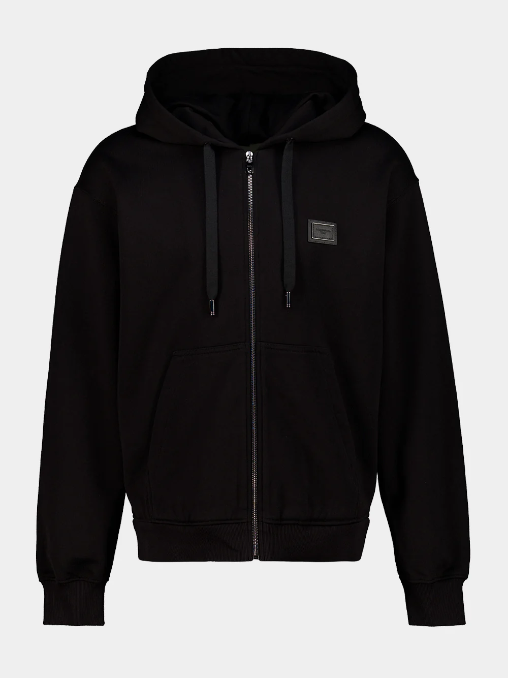 Black Cotton Zip-Up Hooded Sweatshirt
