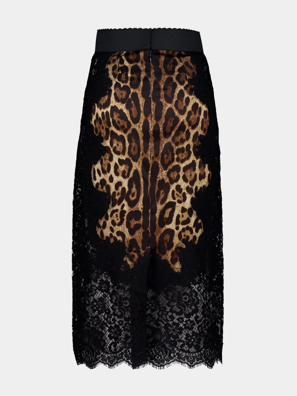 Leopard-Print Satin Midi Skirt with Lace Inserts - Image 3