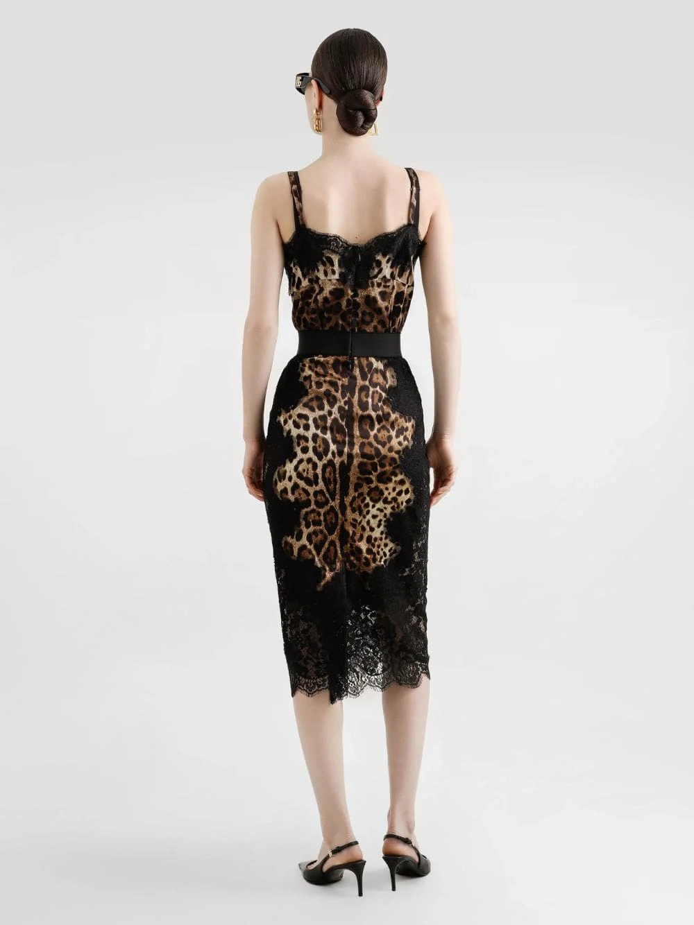 Leopard-Print Satin Midi Skirt with Lace Inserts - Image 4