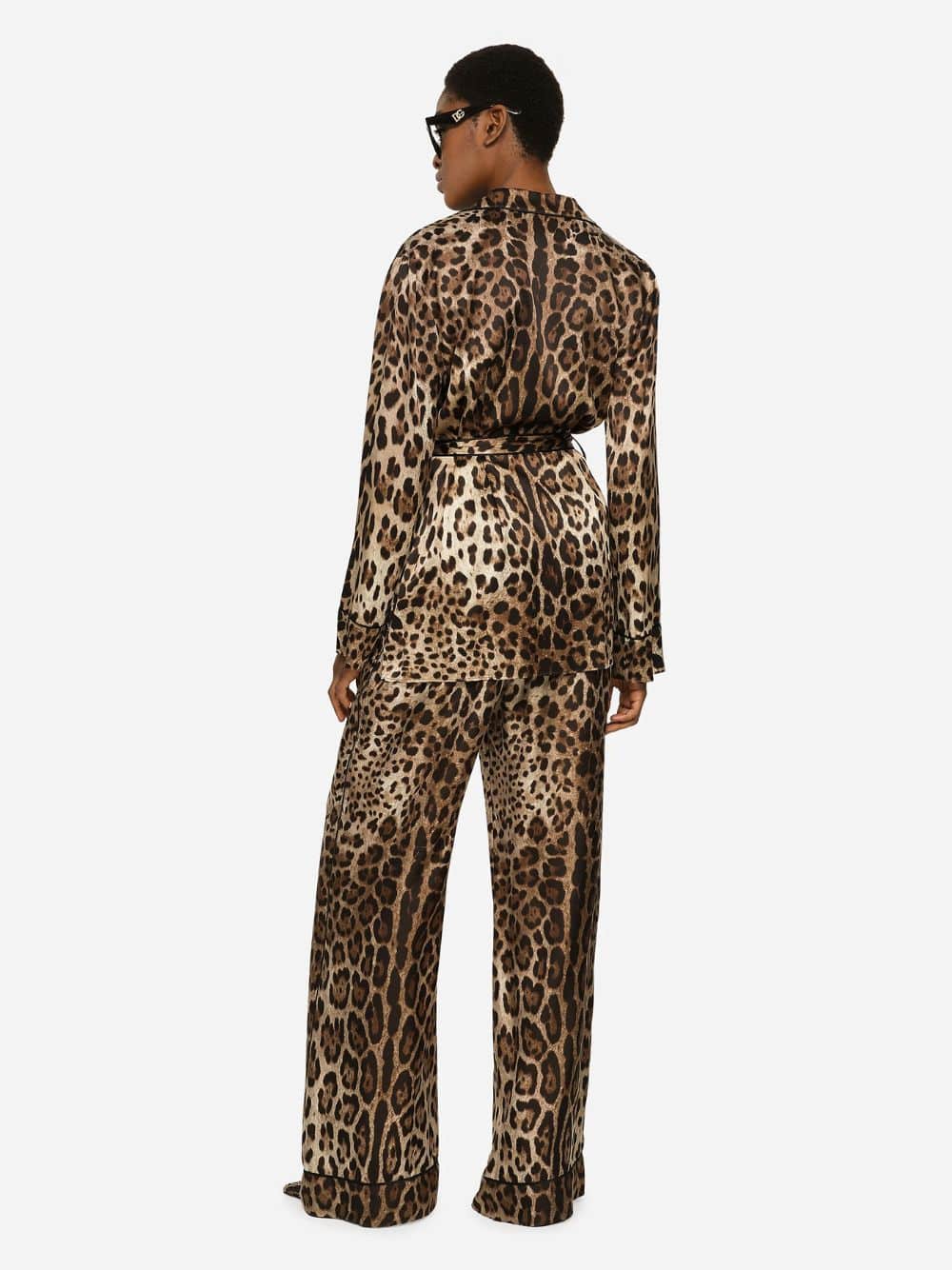 Leopard-Print Satin Pajama Shirt with Belt - Image 4
