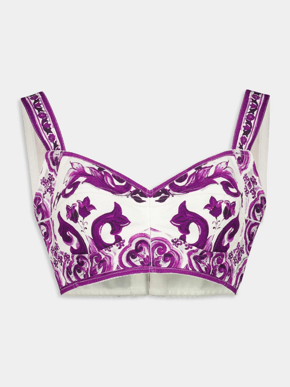 Majolica-Print Cropped Cotton Top