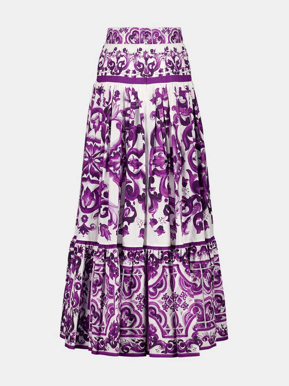 Majolica-Print Flounced Long Skirt - Image 4