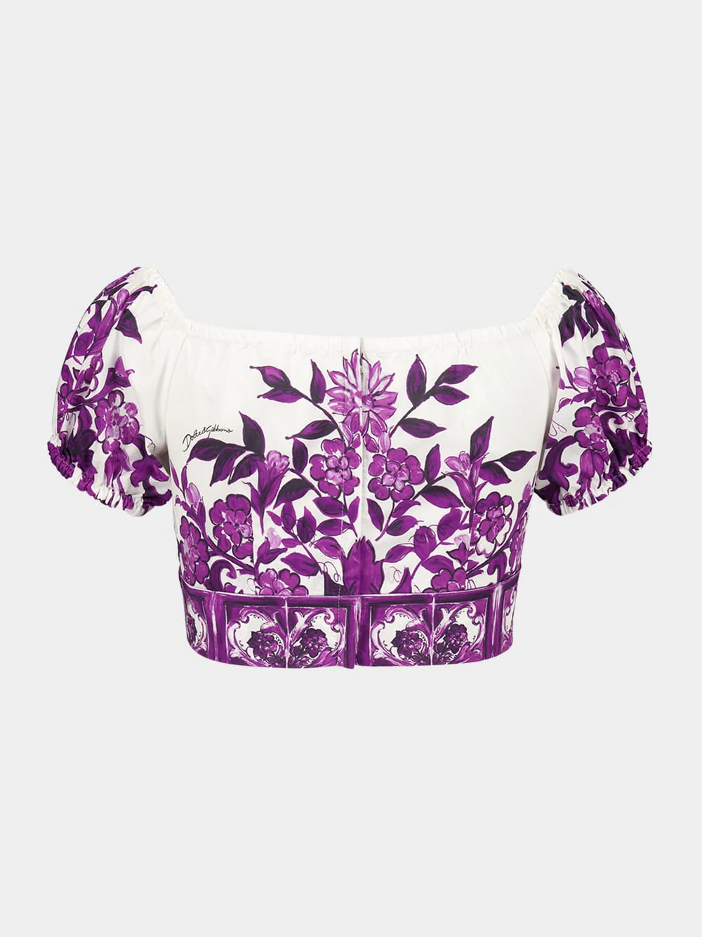 Majolica-Print Off-Shoulder Poplin Top - Image 3