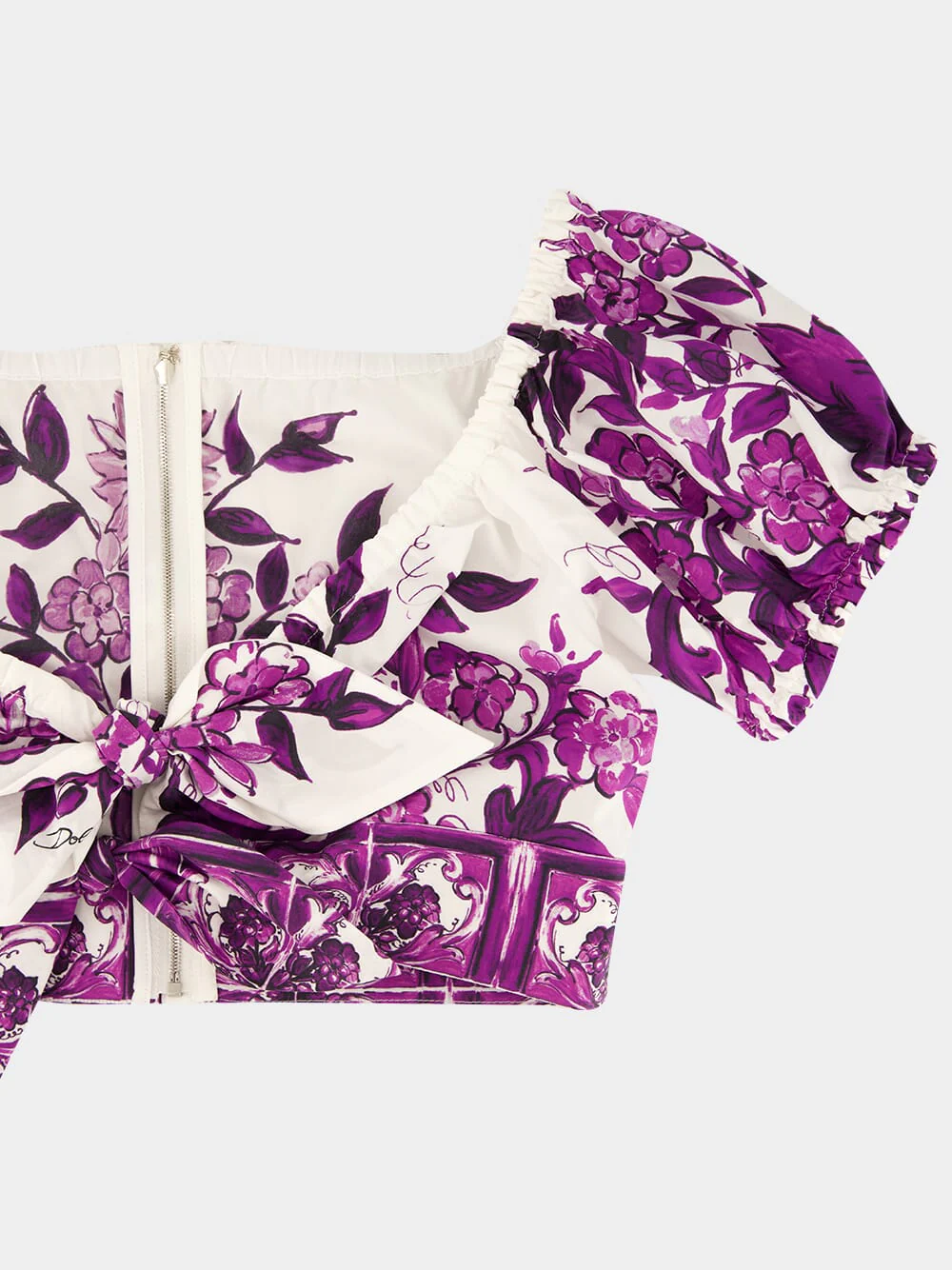 Majolica-Print Off-Shoulder Poplin Top - Image 5