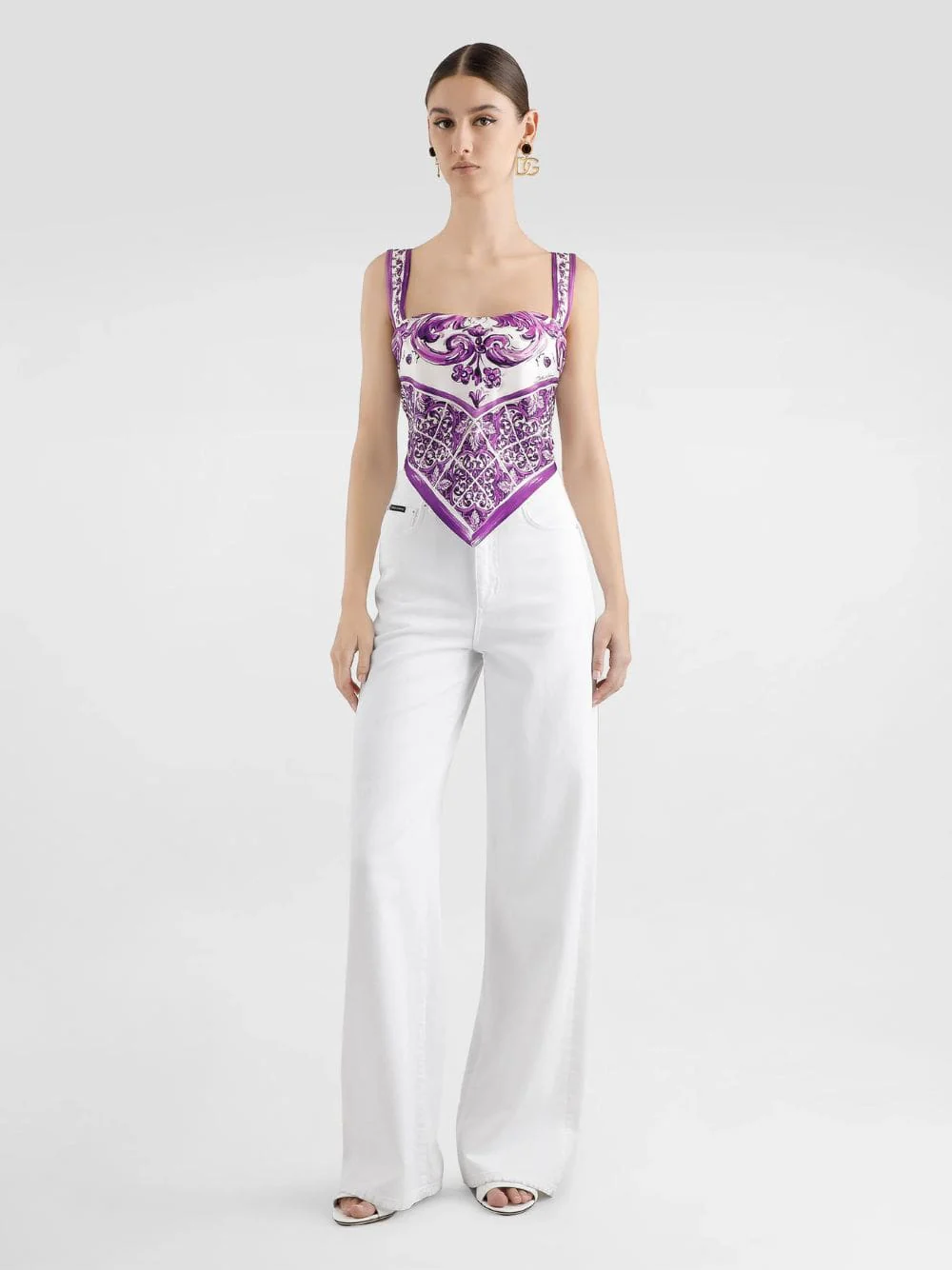 Majolica-Print Silk Foulard Top