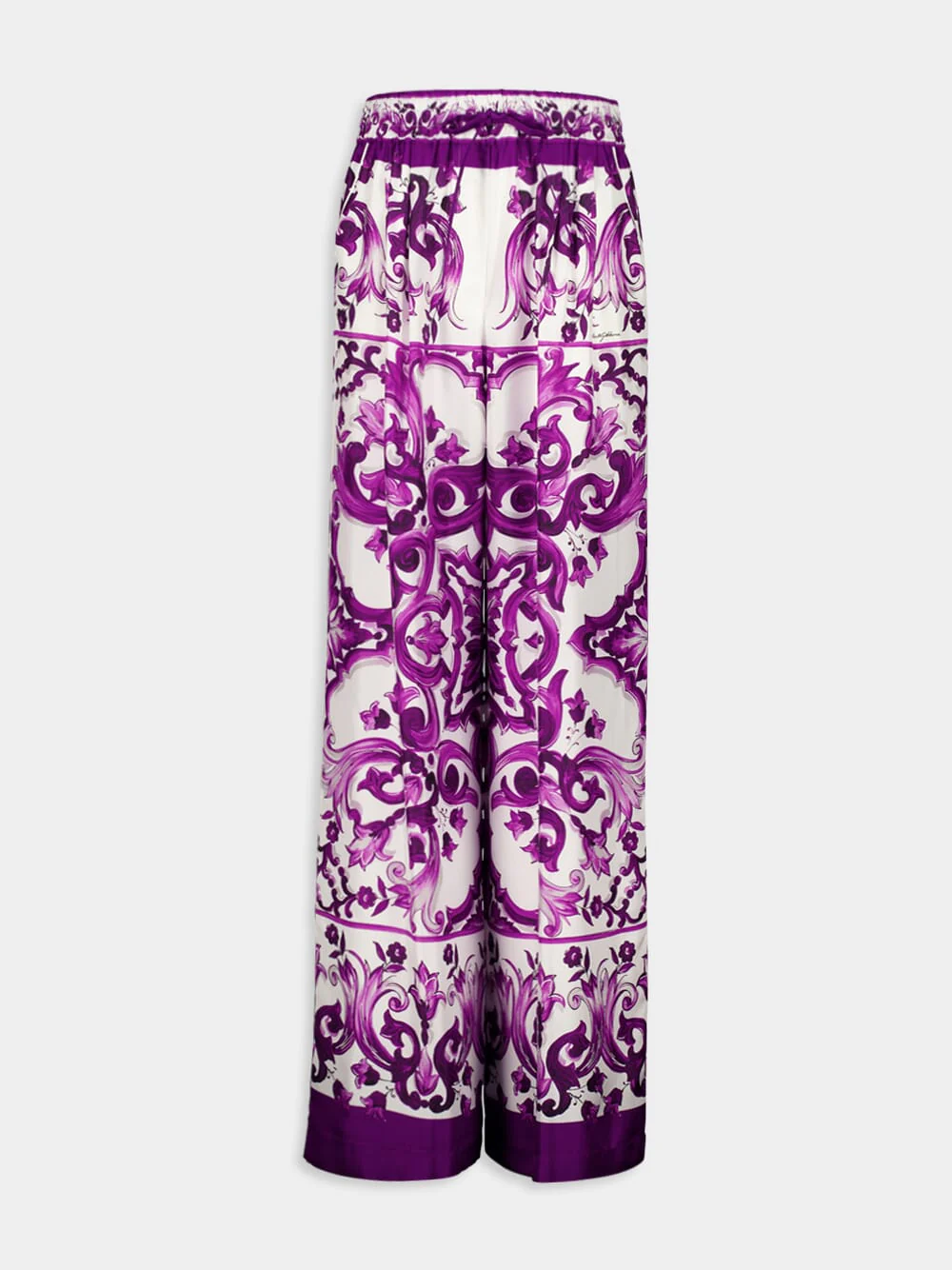 Majolica-Print Silk Twill Wide-Leg Trousers - Image 2
