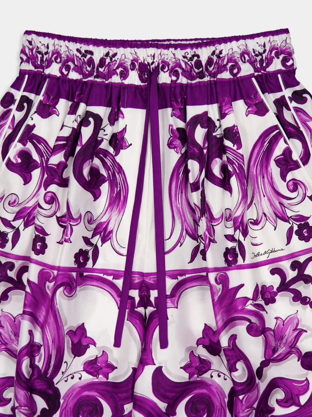 Majolica-Print Silk Twill Wide-Leg Trousers - Image 5