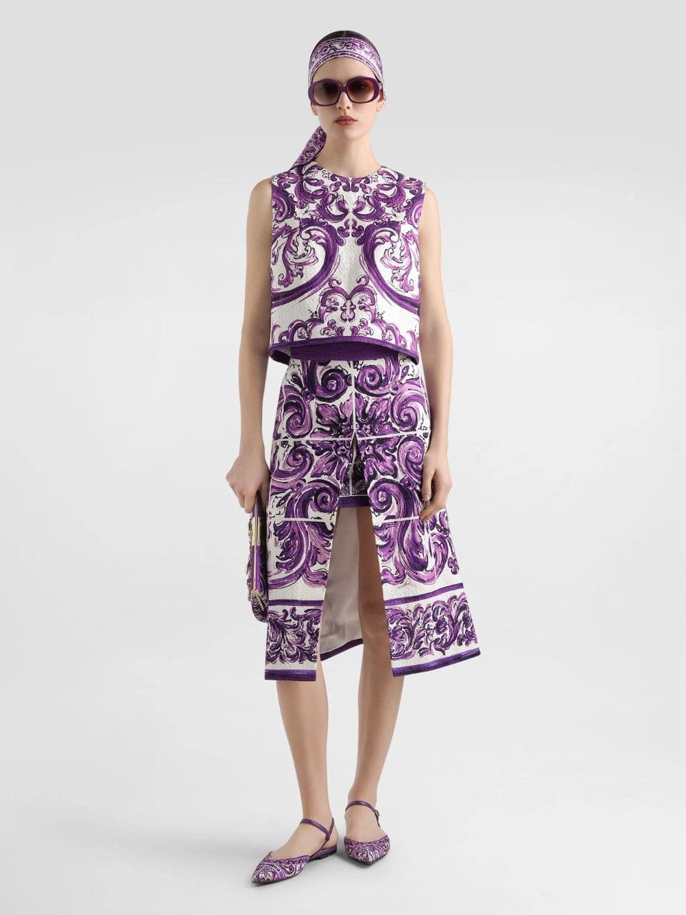 Majolica-Print Sleeveless Mat Top - Image 2