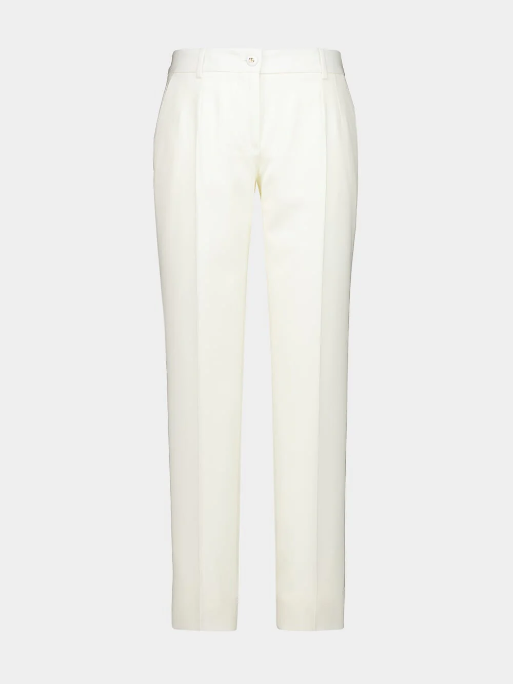 Natural White Wool Tailored Trousers