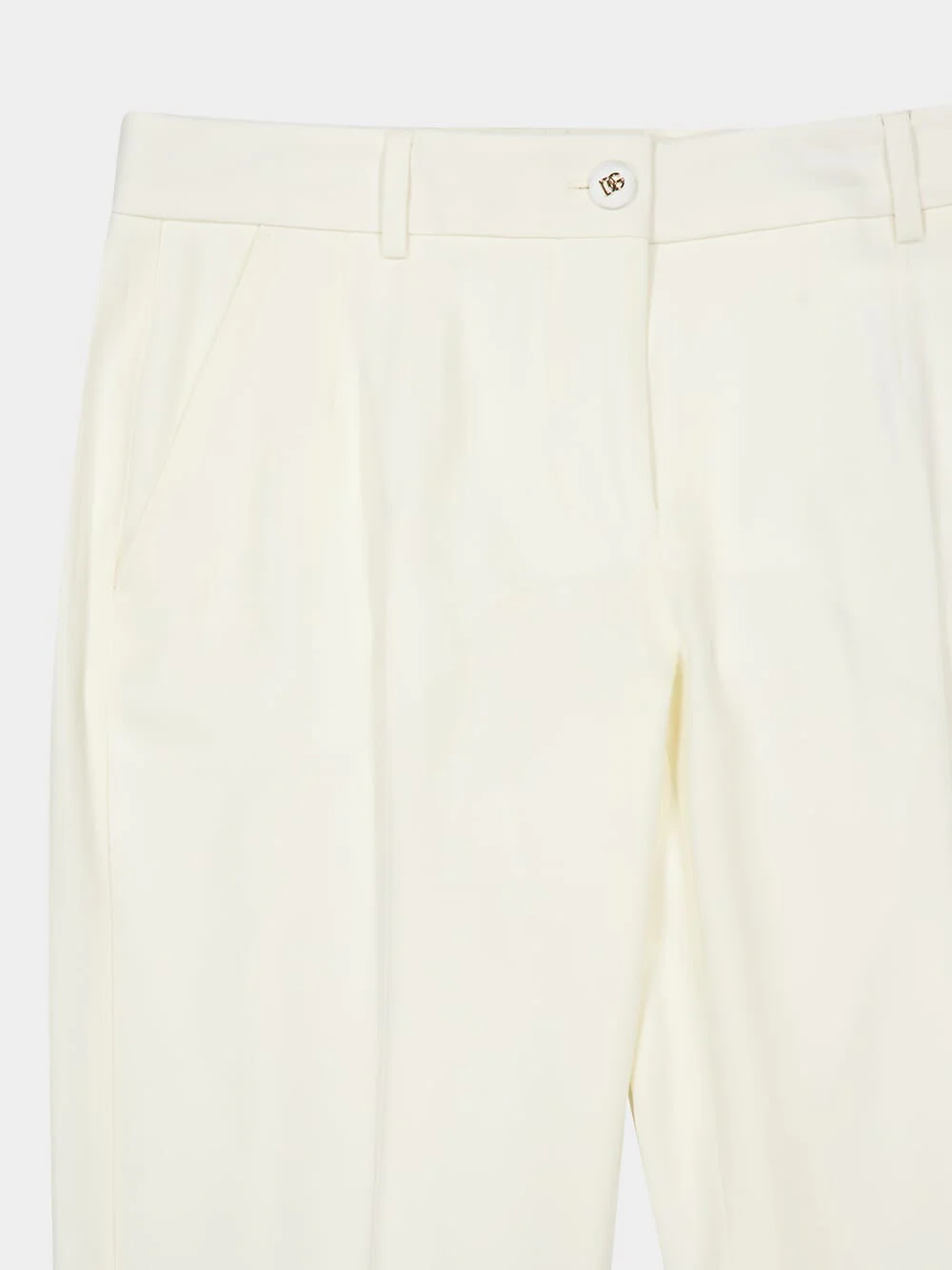 Natural White Wool Tailored Trousers - Image 3
