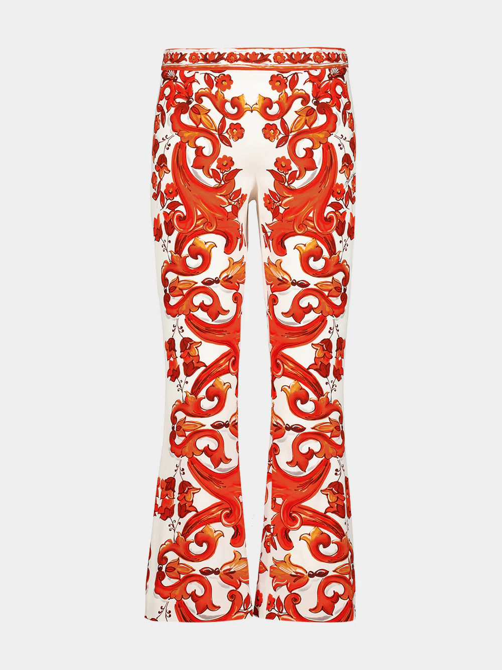 Orange Majolica-Print Silk Flared Trousers