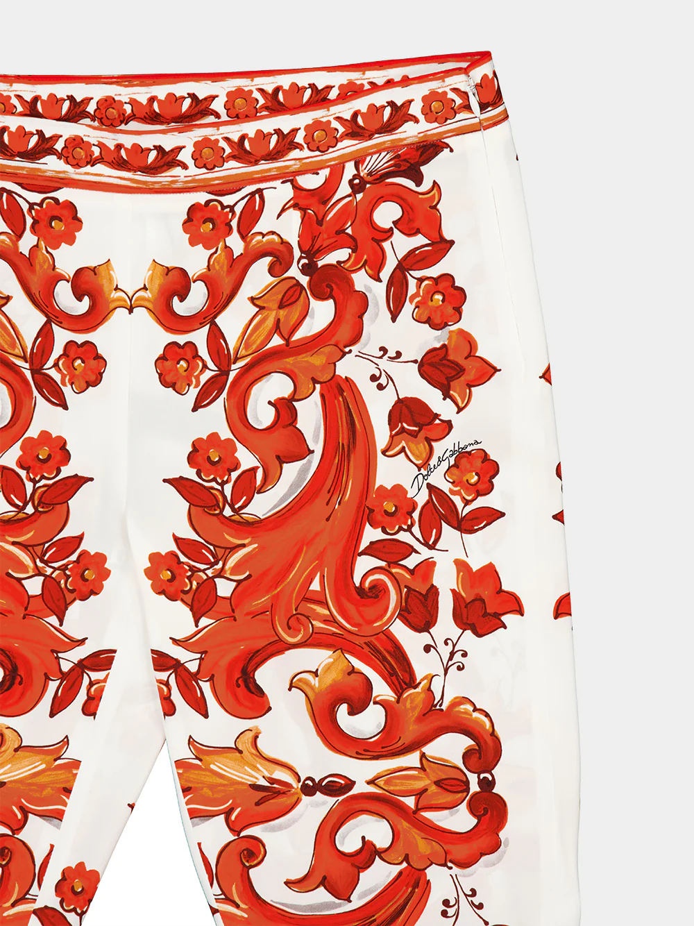 Orange Majolica-Print Silk Flared Trousers - Image 3