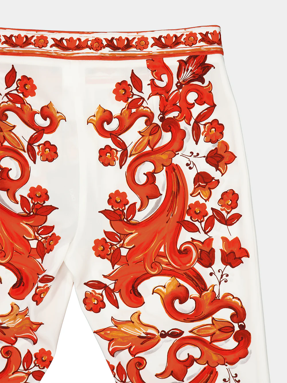 Orange Majolica-Print Silk Flared Trousers - Image 4