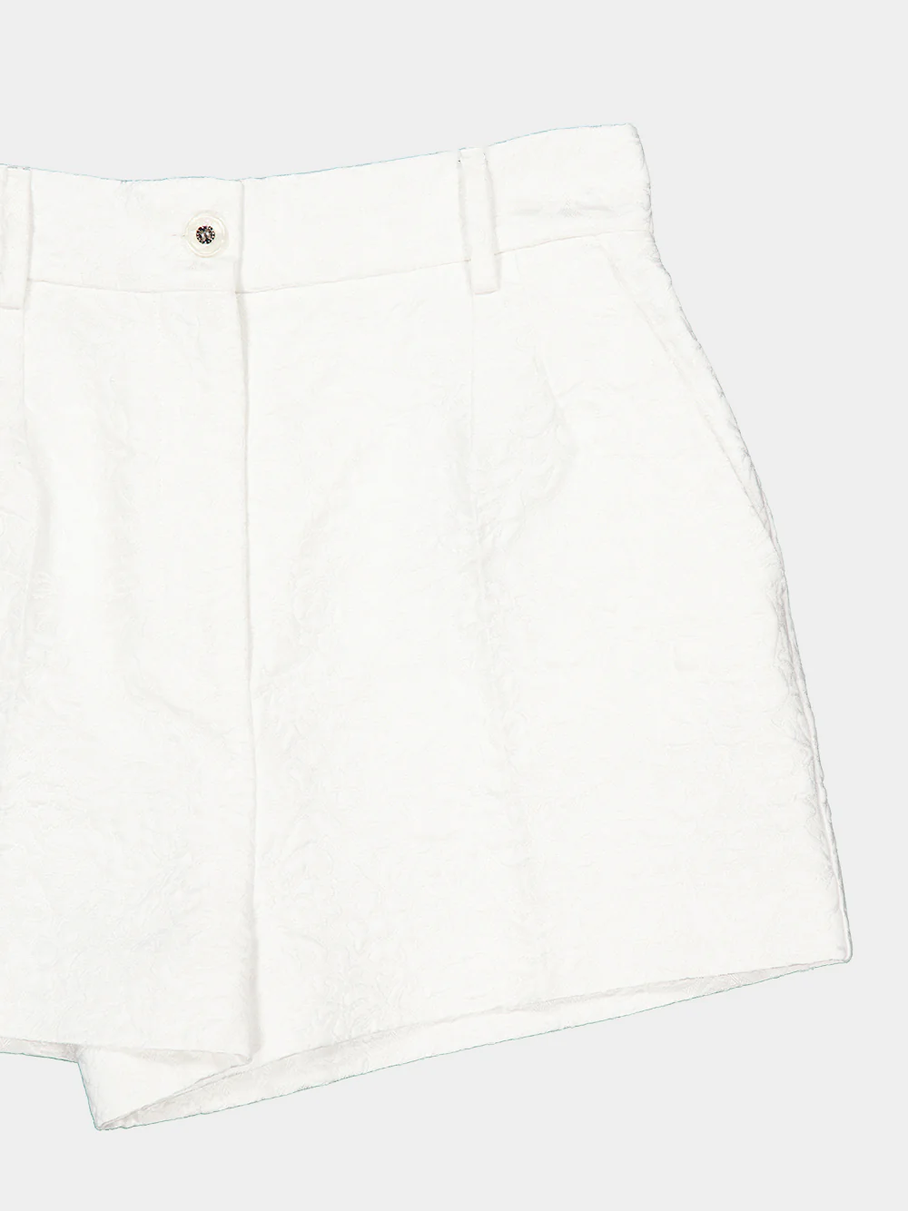 White Quilted Jacquard Floral Shorts - Image 3
