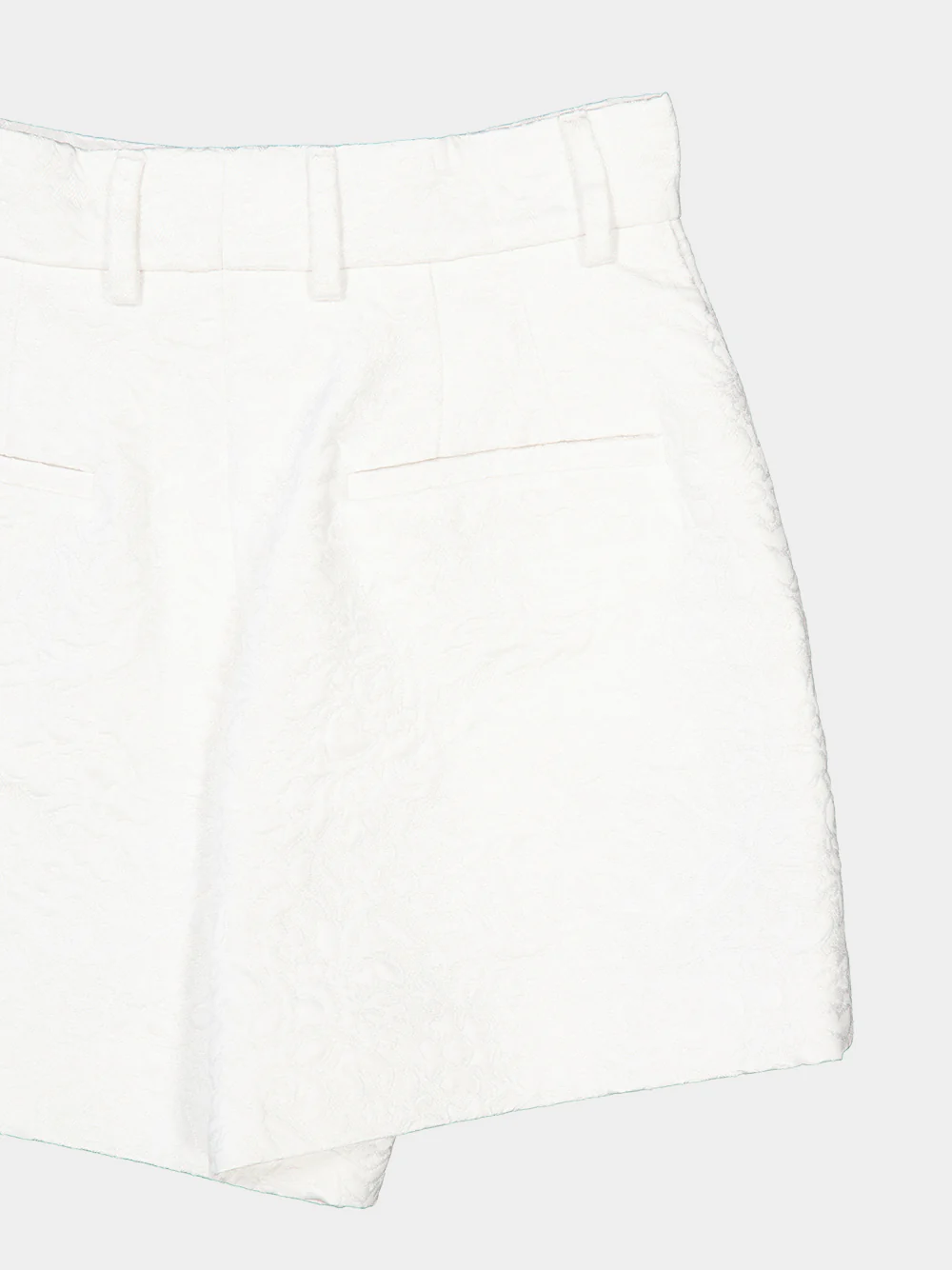 White Quilted Jacquard Floral Shorts - Image 4