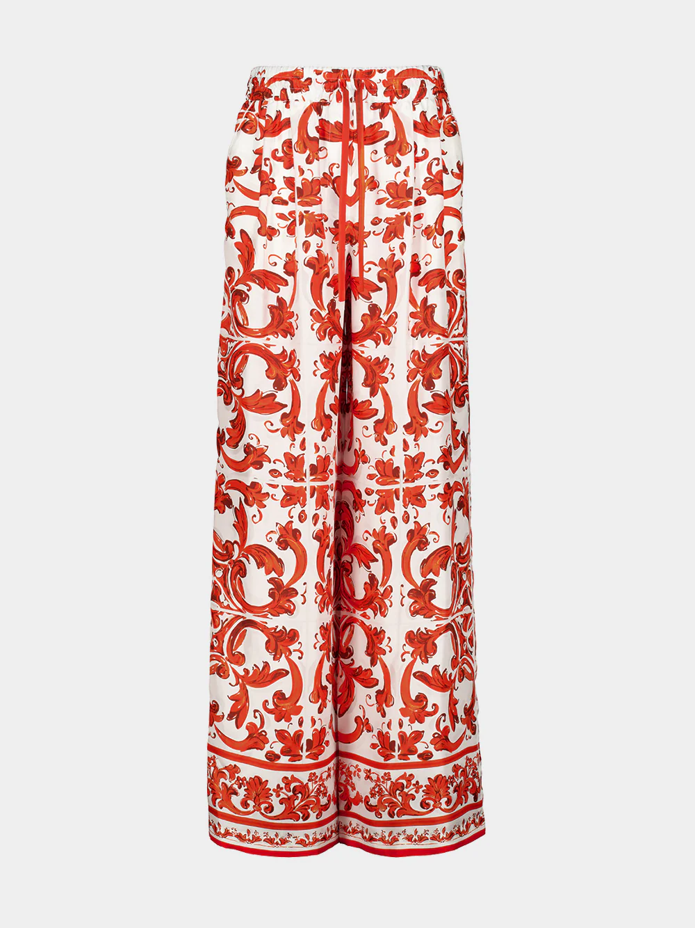 Orange Majolica-Print Silk Wide-Leg Trousers - Image 2