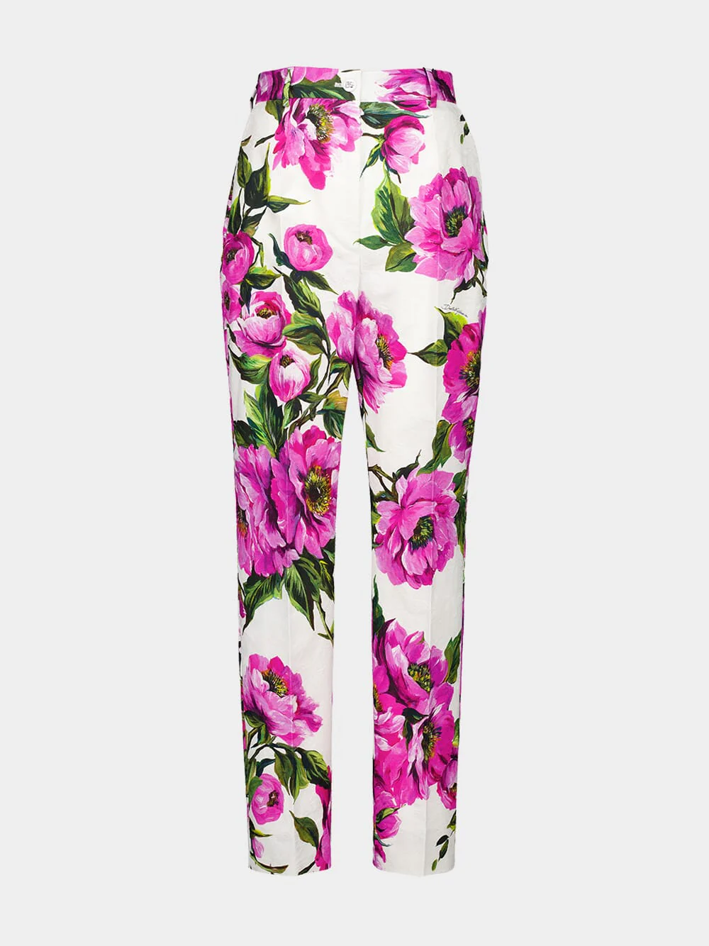 Peony-Print Cotton Jacquard Pants