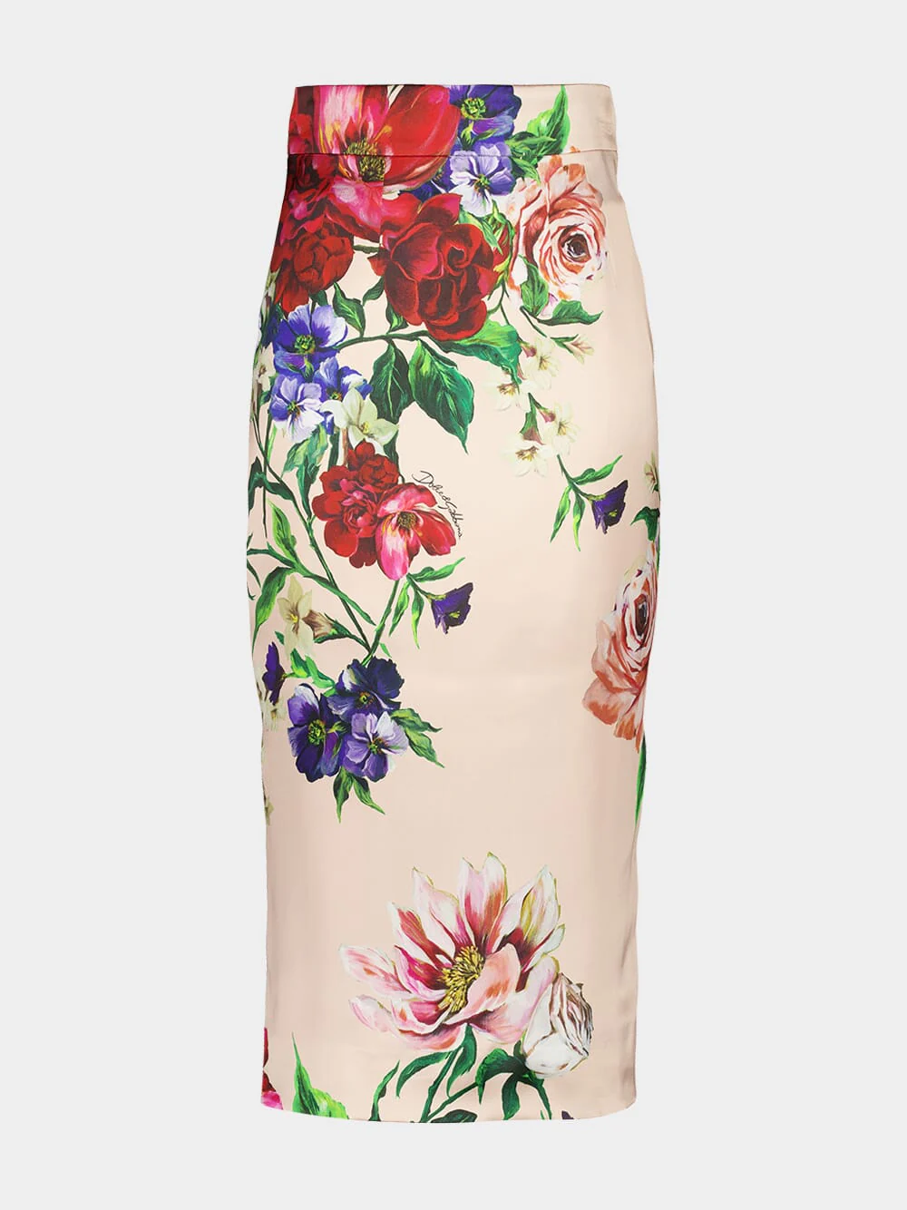 Pink Floral Viscose Midi Skirt