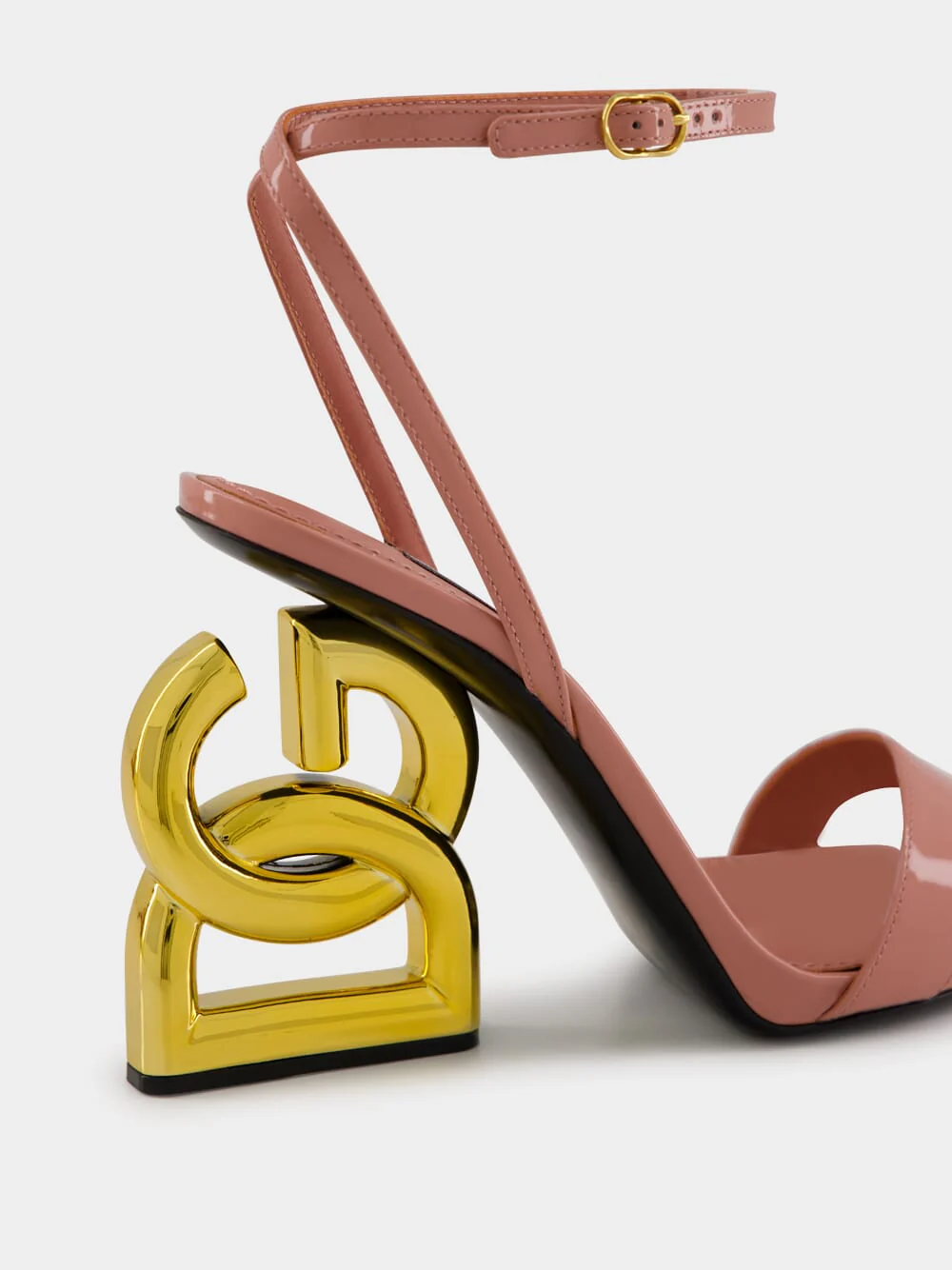 Pink Patent Leather Sandals with Sculptural Heel - Image 7