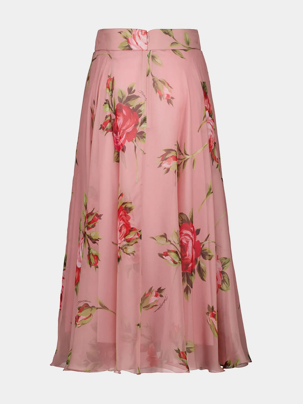 Pink Rose Bouquet Print Silk Skirt - Image 2
