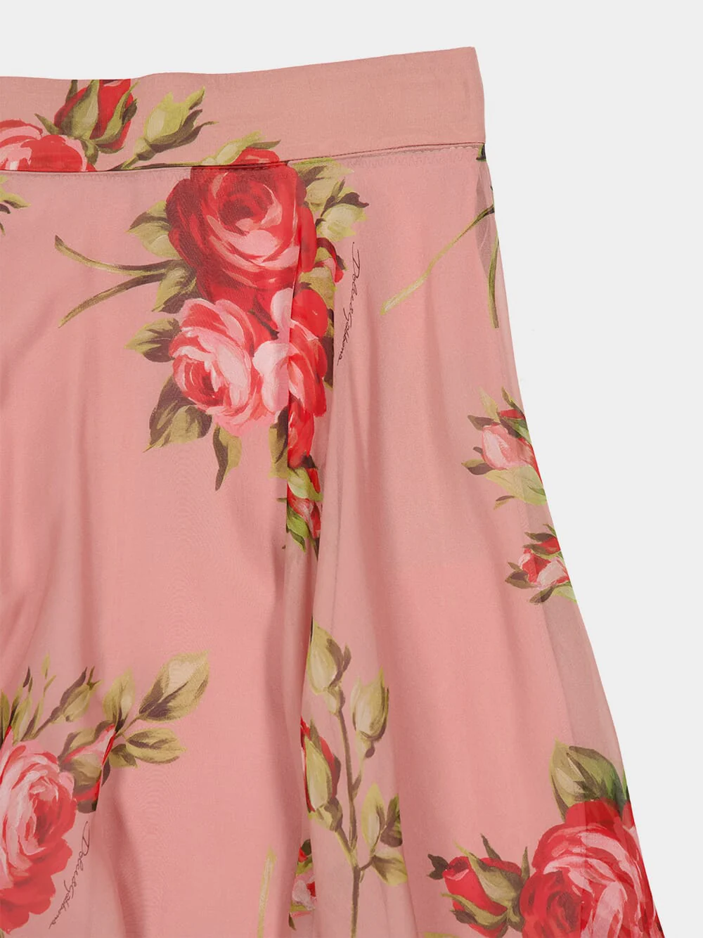 Pink Rose Bouquet Print Silk Skirt - Image 3
