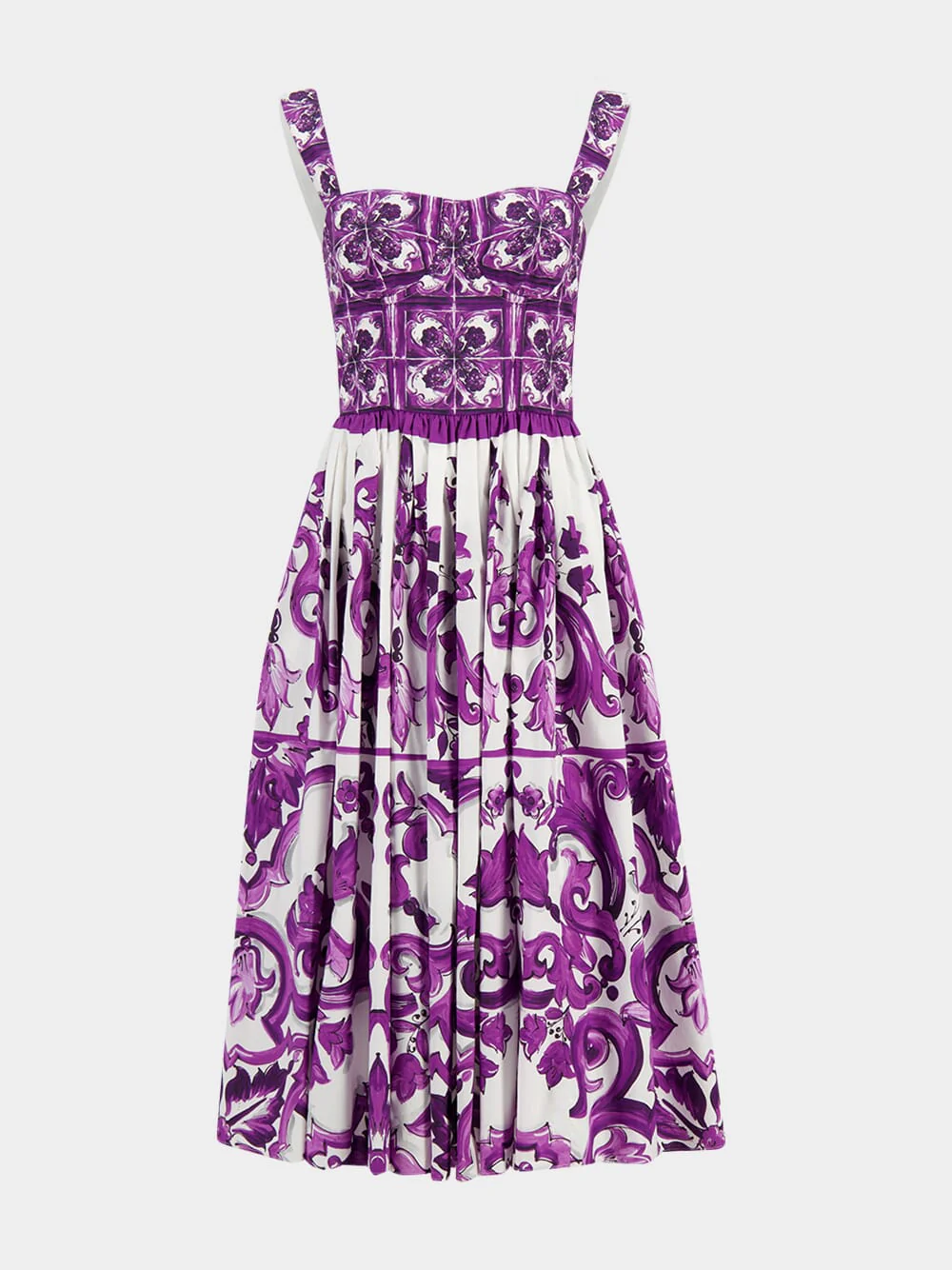 Purple Majolica Print Poplin Midi Dress