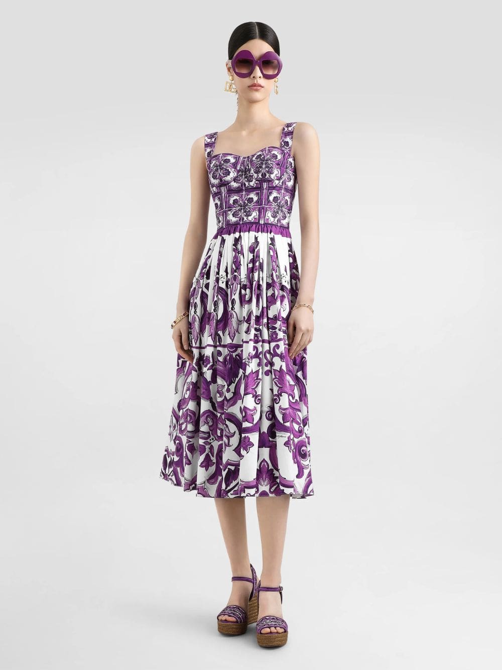 Purple Majolica Print Poplin Midi Dress - Image 2