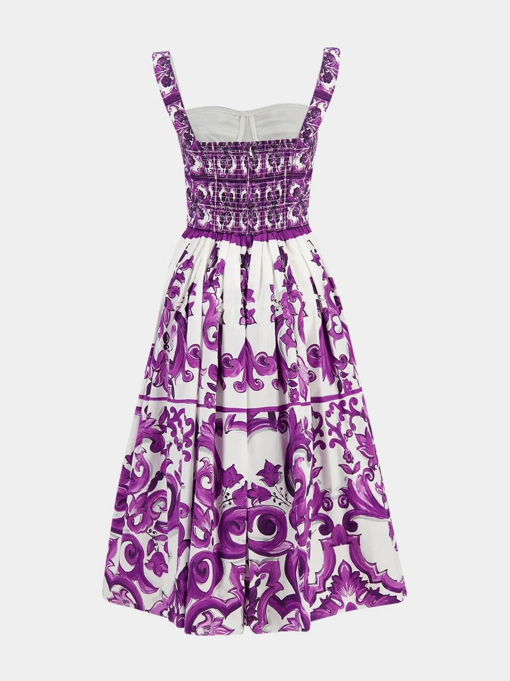 Purple Majolica Print Poplin Midi Dress - Image 3