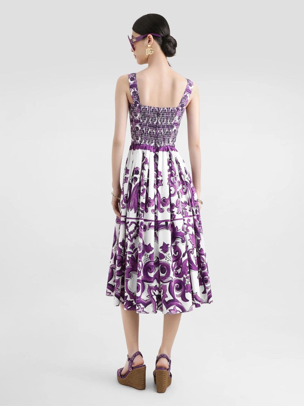 Purple Majolica Print Poplin Midi Dress - Image 4