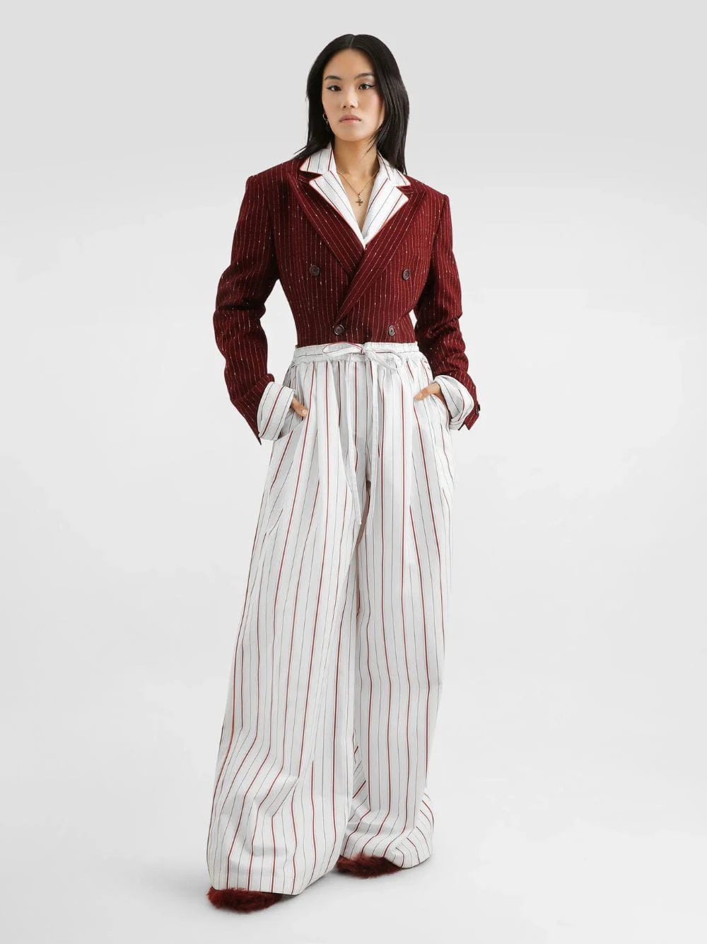 Red Pinstriped Double-Breasted Jacket - Image 2