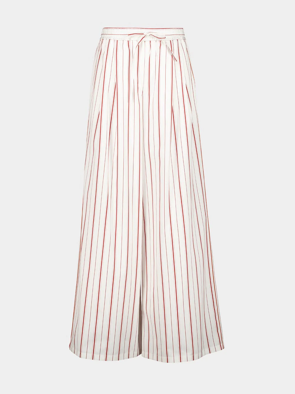 Red Striped Poplin Wide-Leg Trousers - Image 2