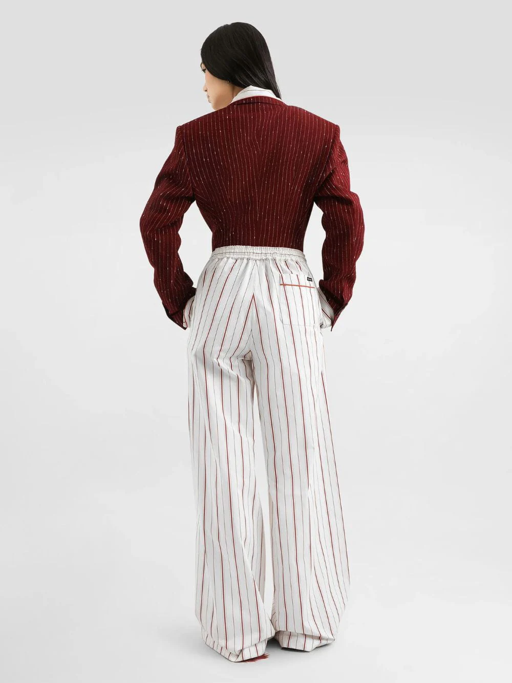 Red Striped Poplin Wide-Leg Trousers - Image 3