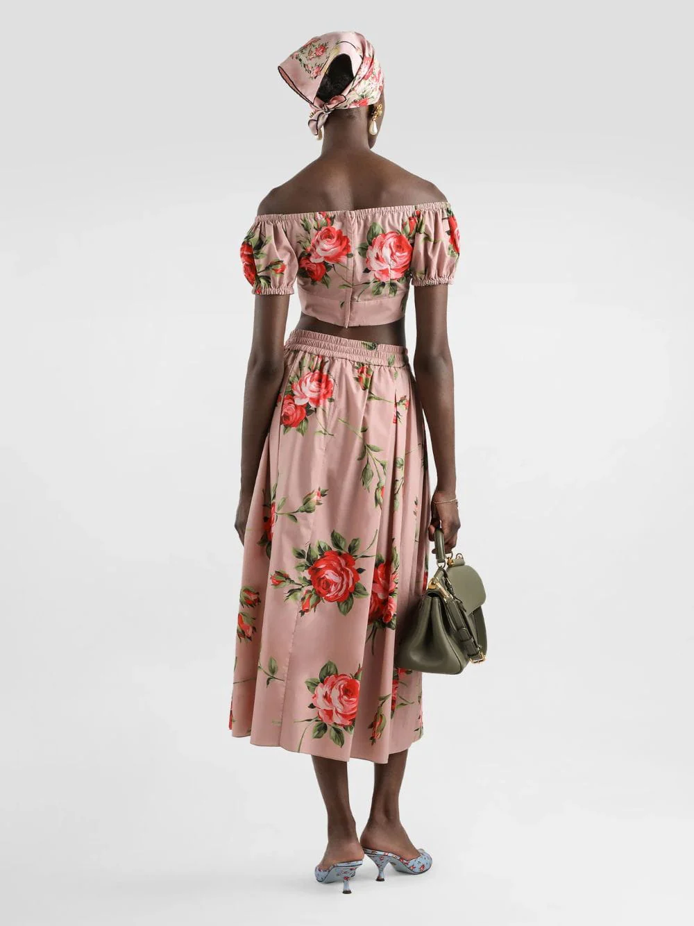Rose Bouquet Print Pleated Midi Skirt - Image 3