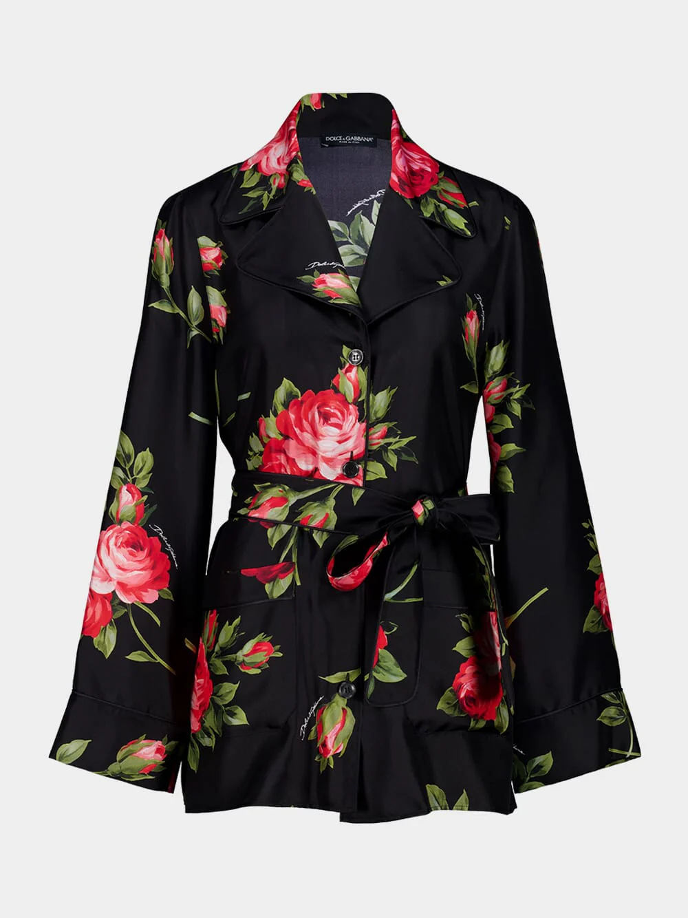 Rose Bouquet-Print Silk Twill Vanity Shirt