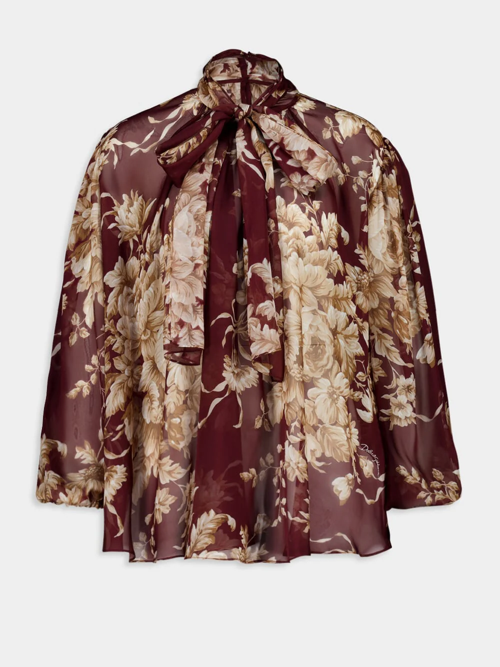 Rose-Print Chiffon Silk Blouse