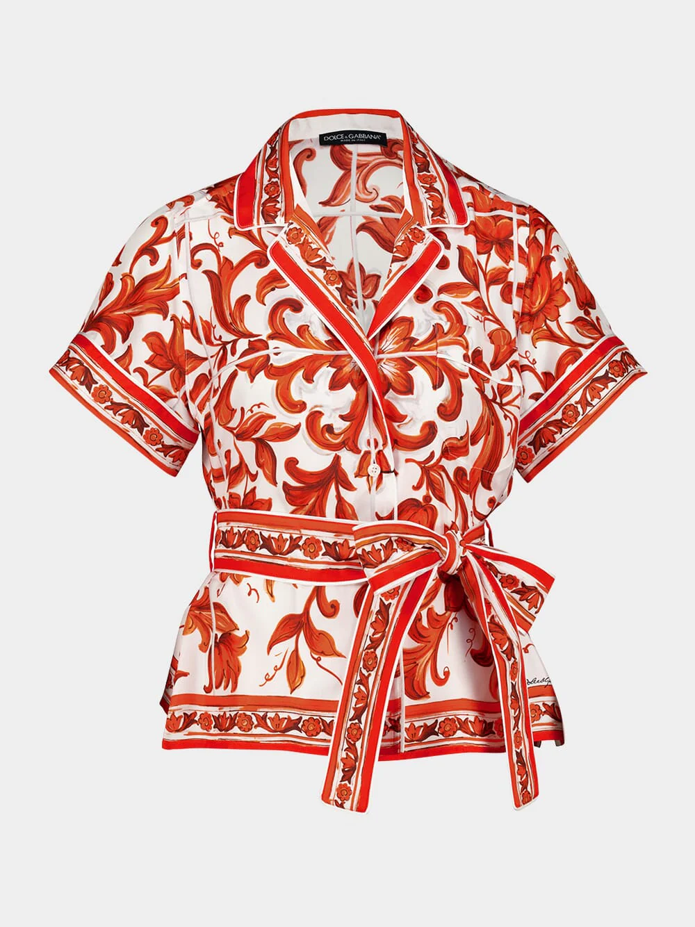 Orange Majolica-Print Silk Vanity Shirt