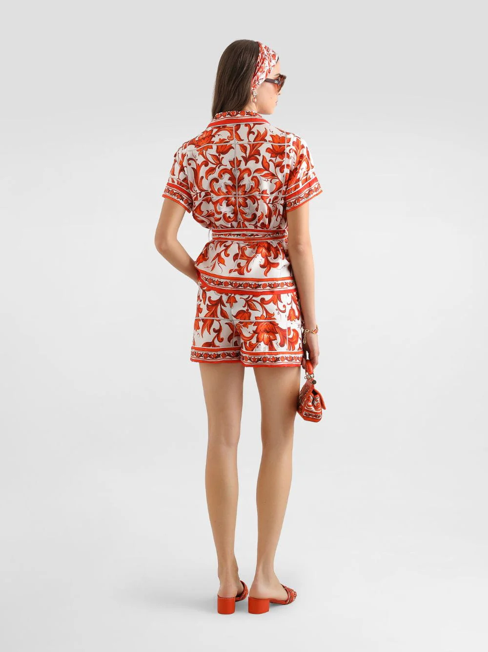 Orange Majolica-Print Silk Vanity Shirt - Image 4