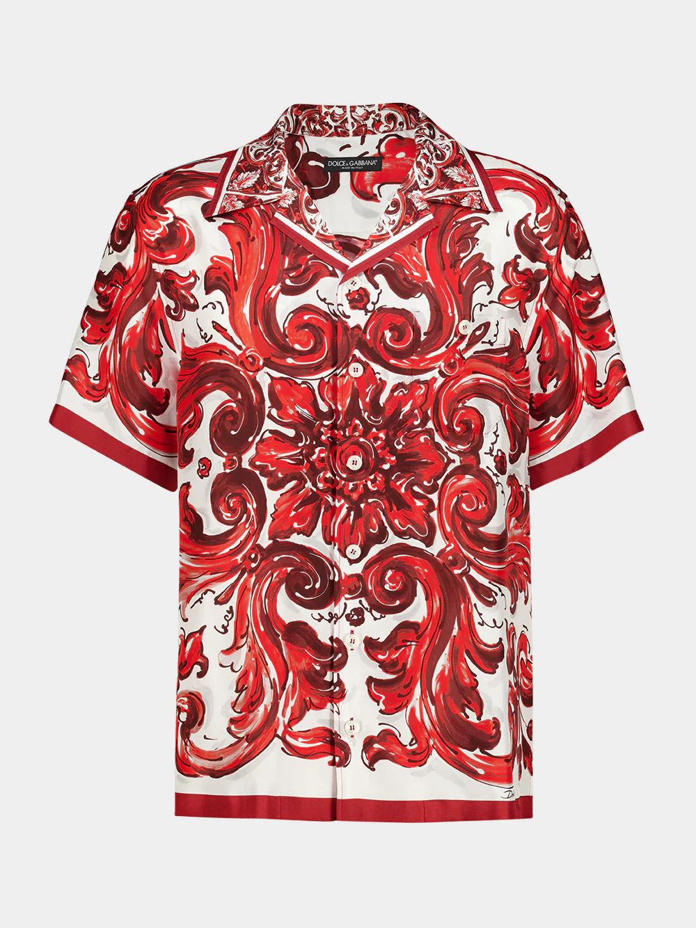 Red Majolica-Print Silk Hawaii Shirt