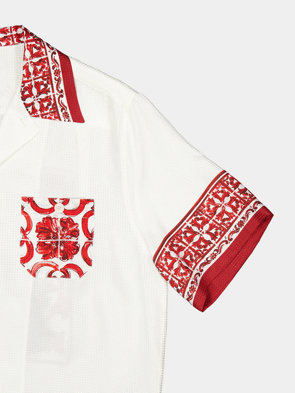 Red Majolica-Print Silk Jacquard Hawaii Shirt - Image 6