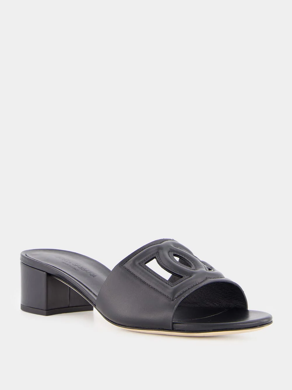 Black Leather Heeled Slides - Image 2