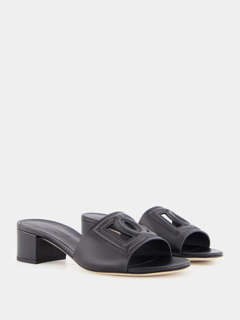 Black Leather Heeled Slides - Image 3