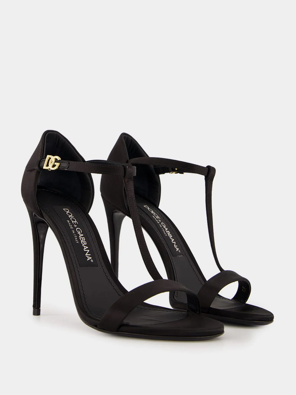 Black Satin T-Bar Sandals - Image 3