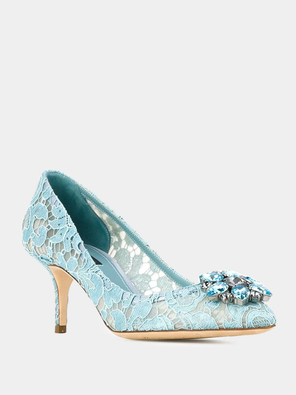 Light Blue Lace Pumps with Jewel Detail - Image 2
