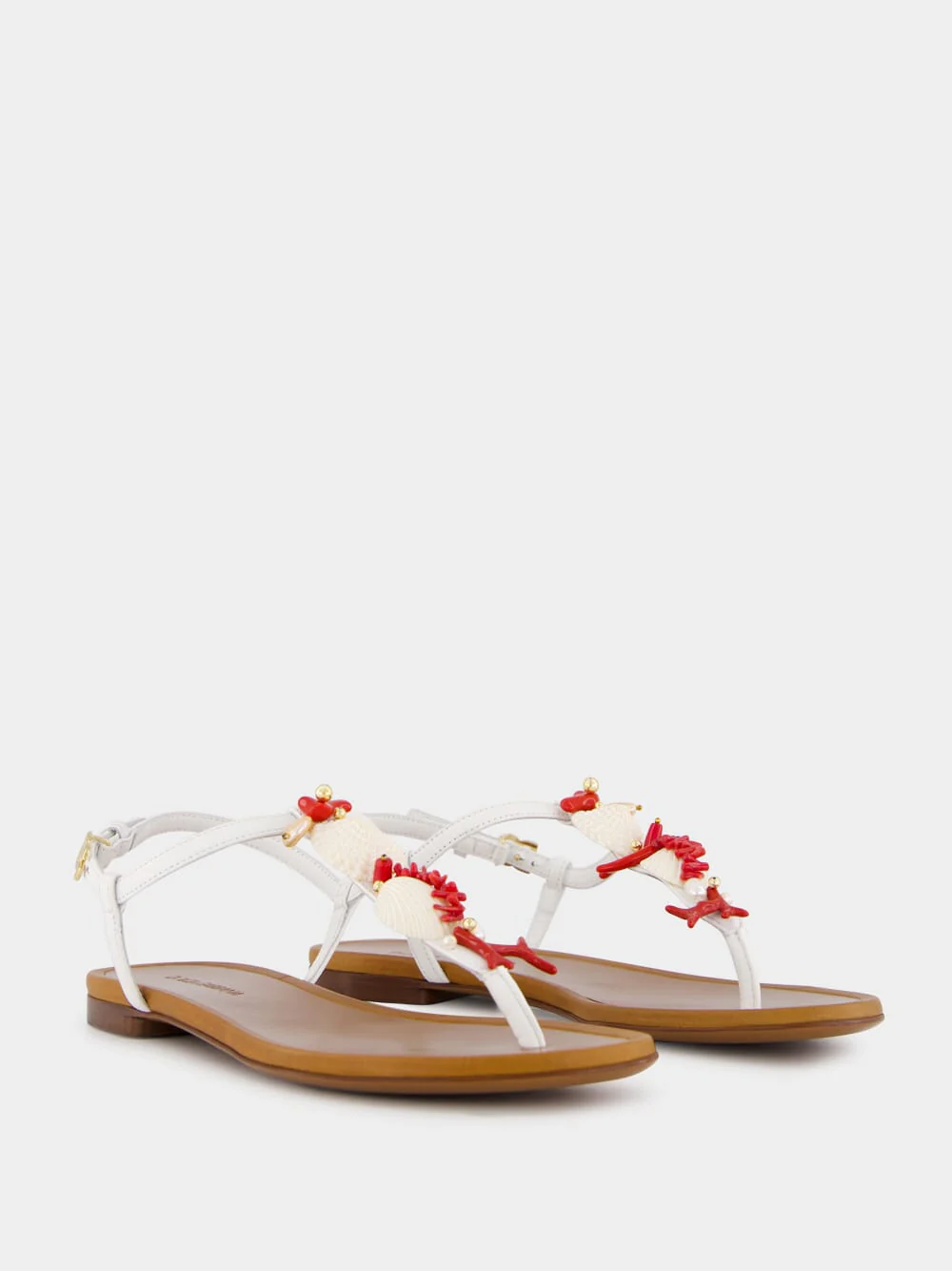 Coral Embroidery Nappa Leather Thong Sandals - Image 3